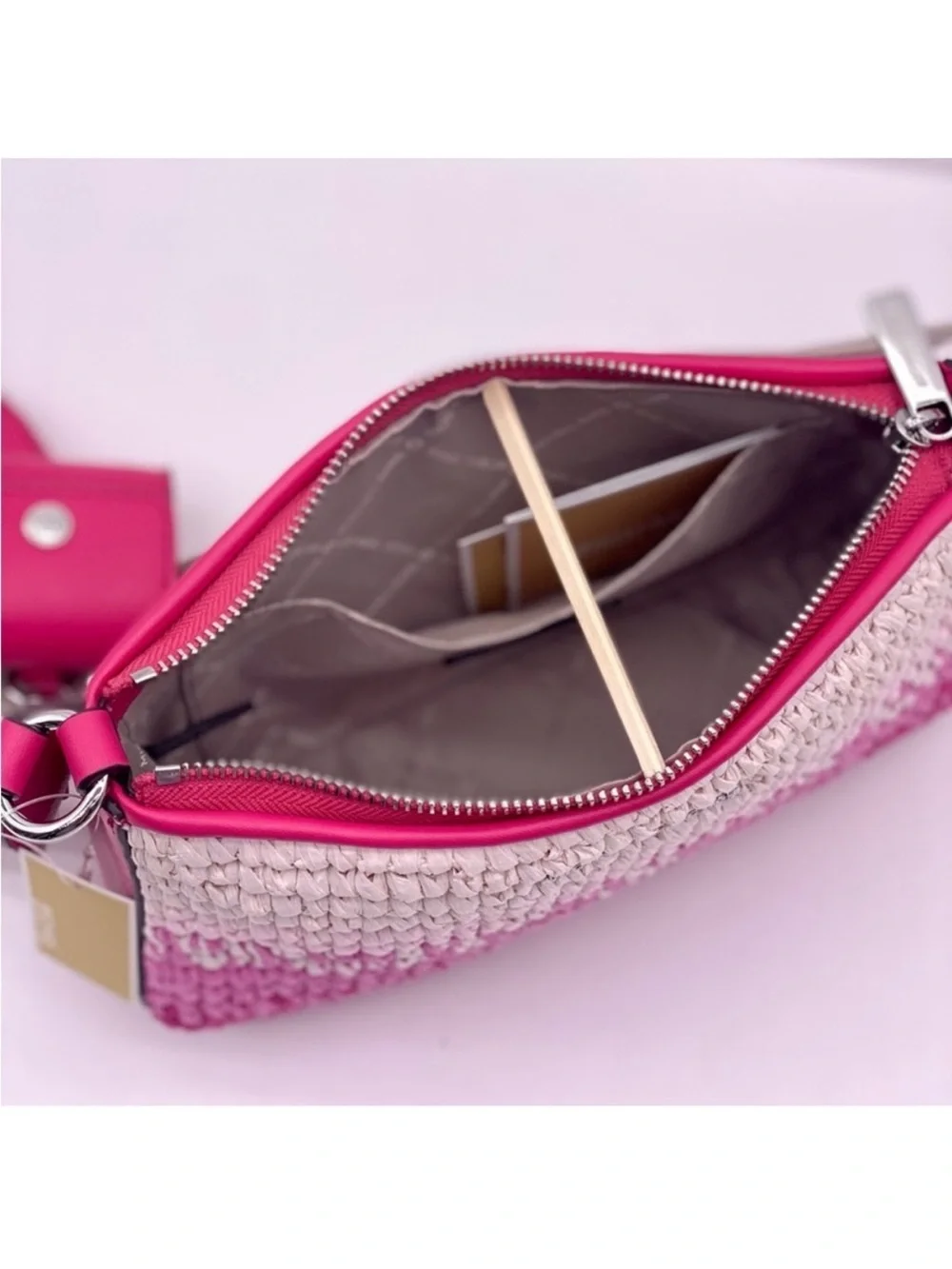 Michael Kors Pink and White Ombre Woven Crossbody with Removable Pouches
